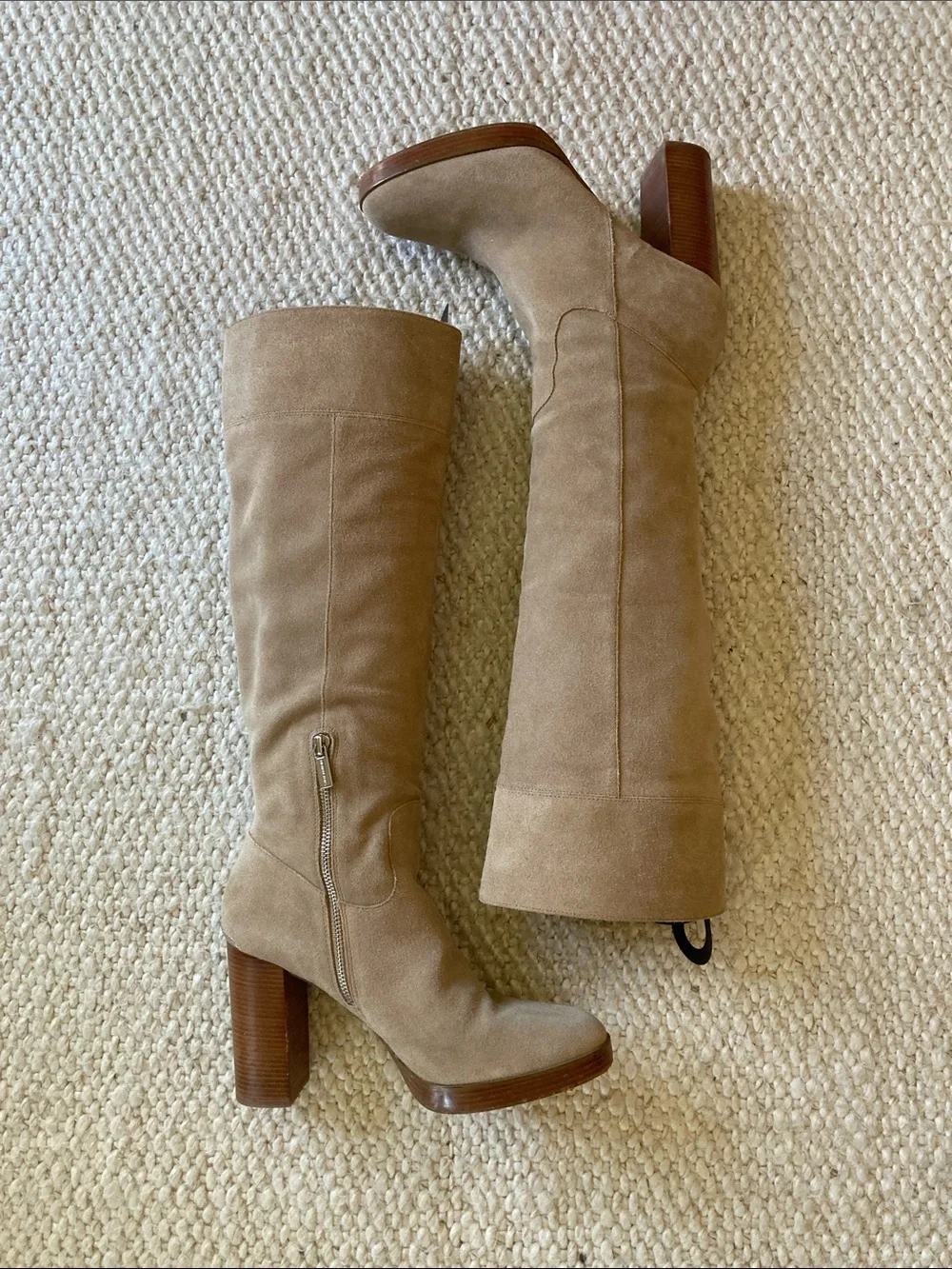 Suede Michael Kors Knee-High Platform Boots in Tan